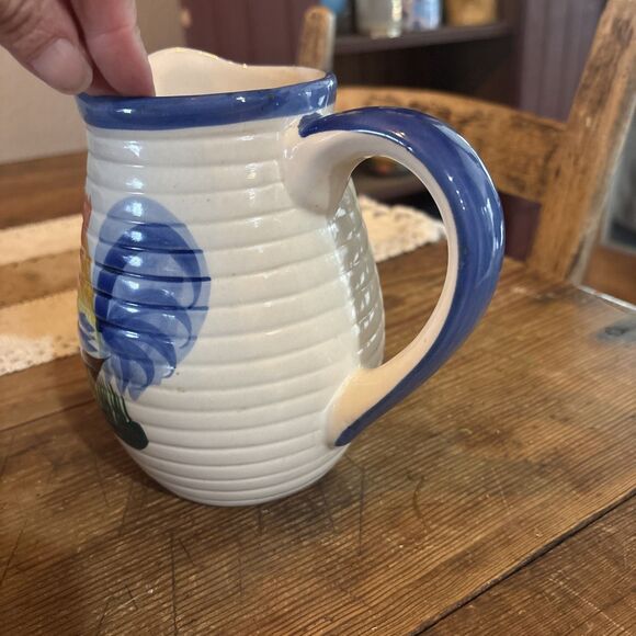 Vintage Alco Blue Rooster Ceramic Painted Pitcher - Picture 2 of 6